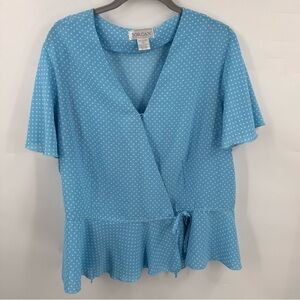 Vintage Wrap Shirt Short Sleeve Blue And White Polkadot Pinup Size XL